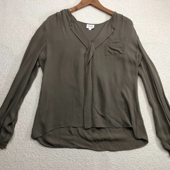 Parker Tops - PARKER Women’s V Neck High Low Long Sleeve 100% Silk Blouse Green